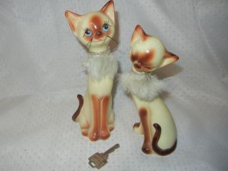 VINTAGE SIAMESE CAT FIGURES RETRO 1950 ' S POTTERY HAND PAINTED 2