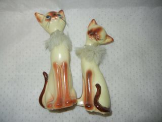 VINTAGE SIAMESE CAT FIGURES RETRO 1950 ' S POTTERY HAND PAINTED 4
