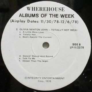 Olivia Newton - John Totally Hot 1978 Wherehouse Albums Of The Week Promo Lp Onj