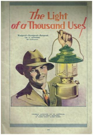 Coleman Quick - Lite Co.  Ad Oil Lamp Advert 1930s Vintage Print Ad Retro
