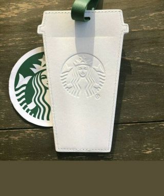 Starbucks White Drink Cup Embossed Siren Logo Leather Luggage Tag 2019