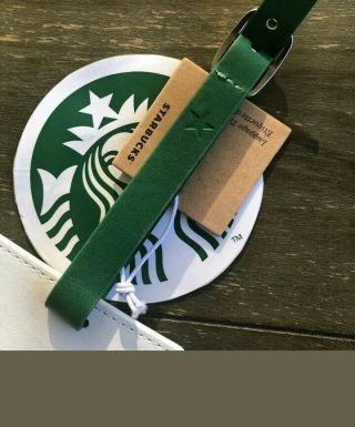 Starbucks White Drink Cup Embossed Siren Logo Leather Luggage Tag 2019 5