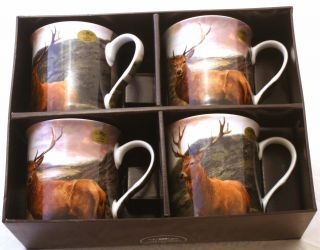 Stag Monarch Of The Glen Set Of 4 Gift Tea Or Coffee Mugs Shooting Gift Boxed