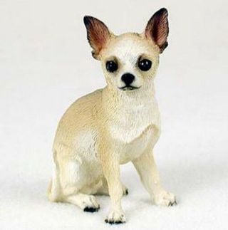 Chihuahua Dog Figurine Statue Hand Painted Resin Gift Pet Lovers Tan White