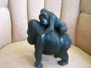 Mother Gorilla With Baby On Back 7 " Tall Resin Figurine