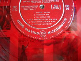 THE CHIPMUNKS LET ' S ALL SING VERY RARE RED VINYL 1959 33 1/3 LP.  RECORD 4
