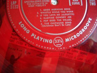 THE CHIPMUNKS LET ' S ALL SING VERY RARE RED VINYL 1959 33 1/3 LP.  RECORD 6
