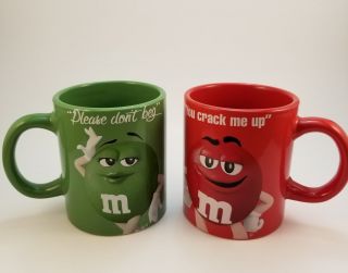 M&m Mars Green And Red Coffee Cups Mugs Set Of 2 - With Text - A11