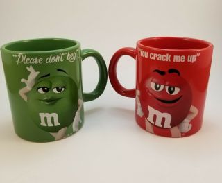 M&M Mars GREEN and RED Coffee Cups Mugs Set of 2 - with Text - A11 2