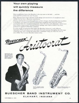 1955 Sigurd Rascher Photo Buescher Aristocrat Saxophone Vintage Print Ad