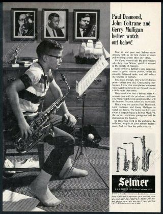 1965 Selmer Mark Vi Saxophone John Coltrane Paul Desmond Photo Vintage Print Ad
