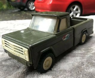 Vintage 1960s Structo Kom - Pak Pickup Truck Olive Army Green Toy Car Metal