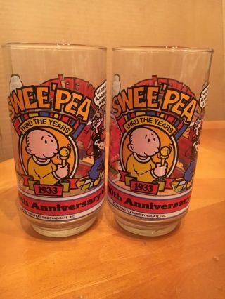 2 Popeyes Fried Chicken 1982 10th Anniversary Collectors Glass Pepsi “sweet Pea”