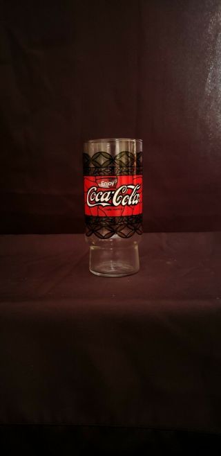 Vintage Tiffany Style Coke Stained Glass Coca Cola Drinking Glass 20 Oz