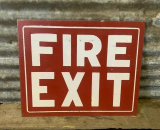 Vtg 40s 50s Fire Exit 10 " X8 " Red Fireman Industrial Factory Metal Sign