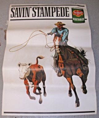 Del Monte Round Up Savings Calf Roping 1965 Large Double Sided Poster 25 " X35 "