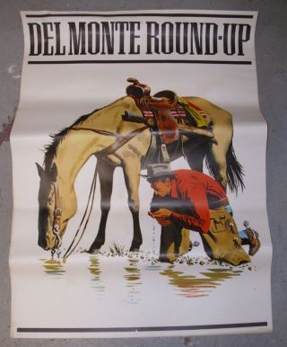 DEL MONTE ROUND UP SAVINGS CALF ROPING 1965 LARGE DOUBLE SIDED POSTER 25 