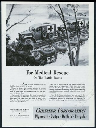 1944 Dodge Wc Power Wagon Us Army Ambulance Truck Art Chrysler Vintage Print Ad