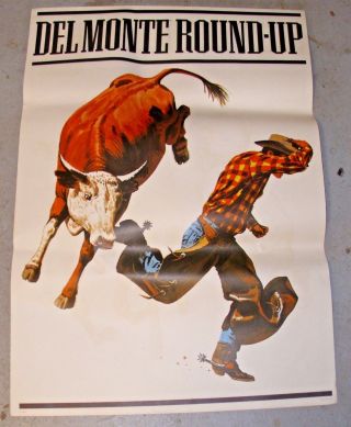 Del Monte Round Up Savings Bull Riding 1965 Large Double Sided Poster 25 " X35 "
