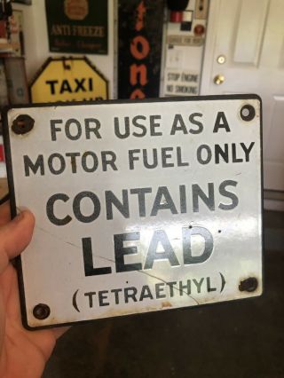 Contains Lead Pump Plate Porcelain Sign.  Gas,  Oil,  Gas Pump,  Plate,  Sign