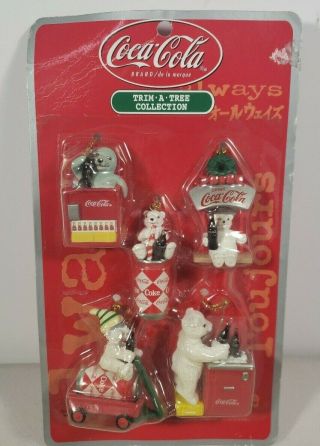 Coca Cola Set Of 5 Trim A Tree Christmas Ornaments,  Miniature In Package