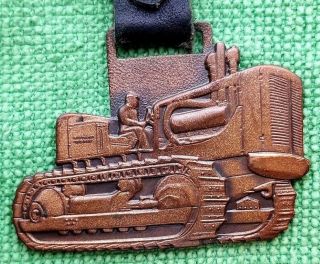 Vintage Allis Chalmers Bulldozer Caterpillar Watch Fob With Leather Strap
