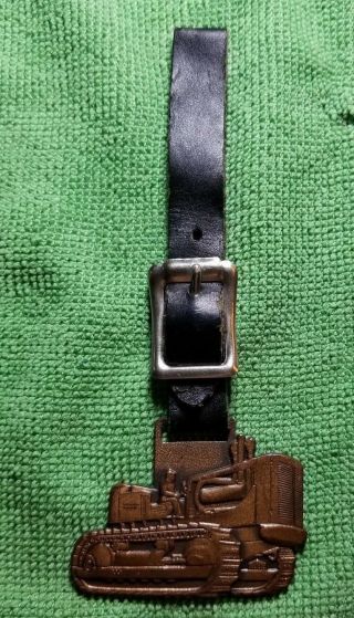 VINTAGE ALLIS CHALMERS BULLDOZER CATERPILLAR WATCH FOB WITH LEATHER STRAP 4