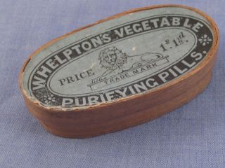 Whelptons Vegetable Antique Pill Pot Chemists Doctors Wooden Tablet Quack Box