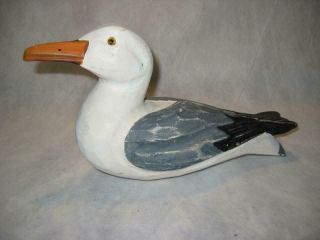 Vintage Hand Carved Wood Folk Art Seagull With Glass Eyes 10 " X 5.  5 " X 3 "