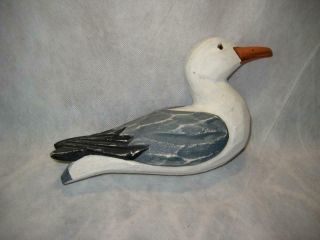 Vintage Hand Carved Wood Folk Art Seagull With Glass Eyes 10 