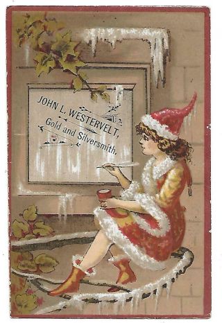 John L.  Westervelt Gold & Silversmith Victorian Trade Card Newburgh N.  Y.  - Santa