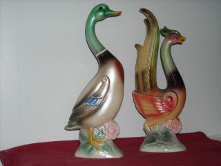 Vintage Ceramic Duck & Pheasant Figurines/statues Duo Unknown Maker 11 1/2 " Tall
