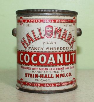 Antique Hall - Mark Tin Litho Pail Can Baking Coconut 1915