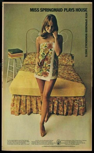 1969 Miss Springmaid Sexy Woman In Towel Centerfold Photo Vintage Print Ad