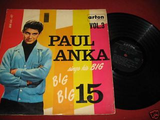 Paul Anka - Sings Big Big 15 - Very Rare Israel Made 1962 Israeli Lp Heavy Vinyl