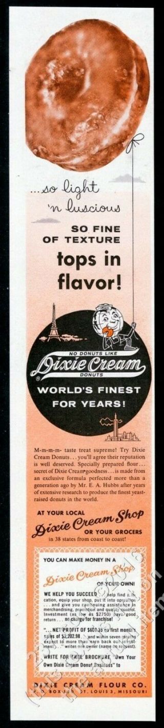1956 Dixie Cream Donut Doughnut Photo Vintage Print Ad