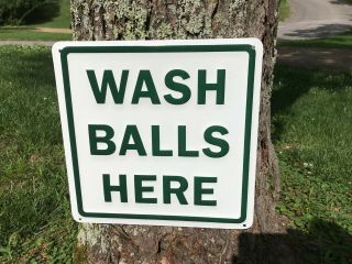 Vintage " Wash Balls Here " Embossed Metal Sign,  (11.  5 " X 11.  5),  Near (nos)