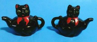 Vintage Shafford Black Cat Teapot Salt And Pepper Shaker Set Japan