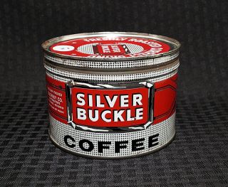 Rare Antique Coffee Tin Can Silver Buckle Coffee - 1lb W/lid -