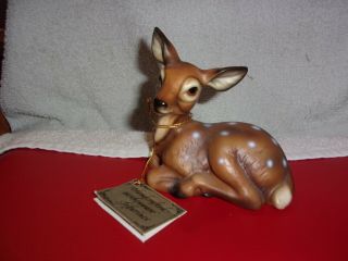 Vintage Deer Figurine W/ Hang Tag Hand Crafted Earthenware Japan