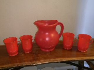 Vintage 1980 Red Kool - Aid Cup And 2 Qt Pitcher Drink Set - 4 Cup