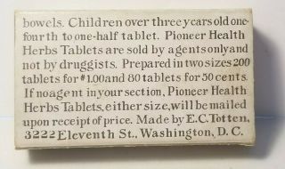 Rare E.  C.  Totten Pioneer Herbs Quack Medicine Empty Box Washington,  DC c 1900 3