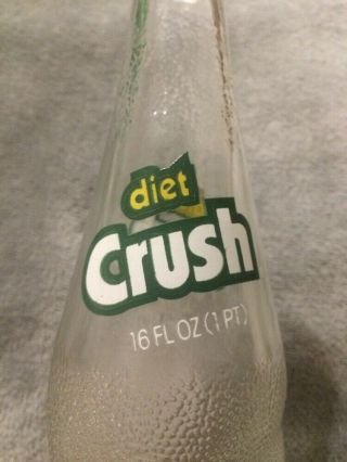 Vintage Diet Crush Acl Clear Swirl Frosted Glass 16oz Soda Bottle Rare Design