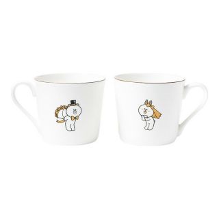 Japan Line Friends Brown Cony Wedding Edition Mug Cup Pair Set Mascot Gift