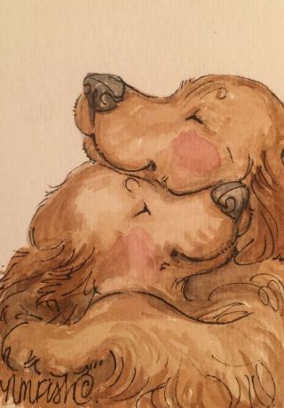 Aceo Golden Retrievers Puppy Love.  An Orgl Waterclr Art By Nfish