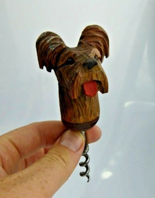 Art Deco Carved Wood Terrier Dog Corkscrew Black Forest / Anri Comical Wooden