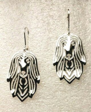 Afghan Hound Dog Shiny Silver Alloy Leverback Drop Earrings Jewelry