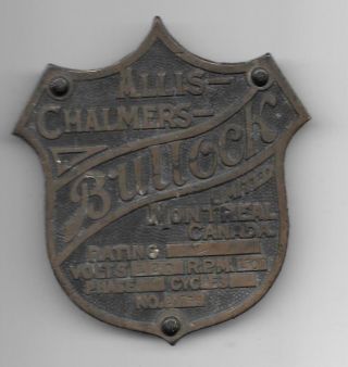Allis - Chalmers - Bullock Limited,  Montreal,  Canada Brass Name Plate