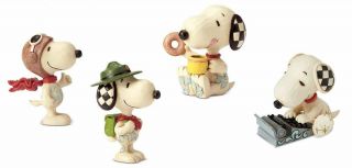 Jim Shore Set Of 3 Snoopy Figurines Peanuts Flying Ace Scout Typing / Typewriter