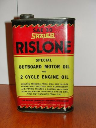 Vintage Rislone Outboard/2 Cycle Motor Oil Advertising Tin Can Canco Shaler - Euc